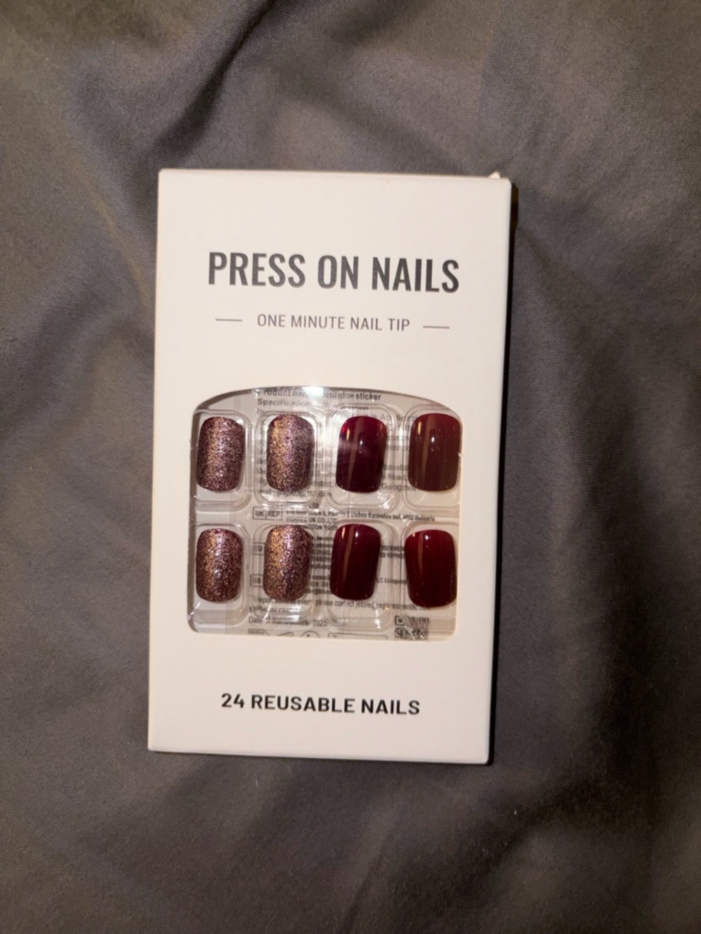 Burgundy and Glitter Press On Nails